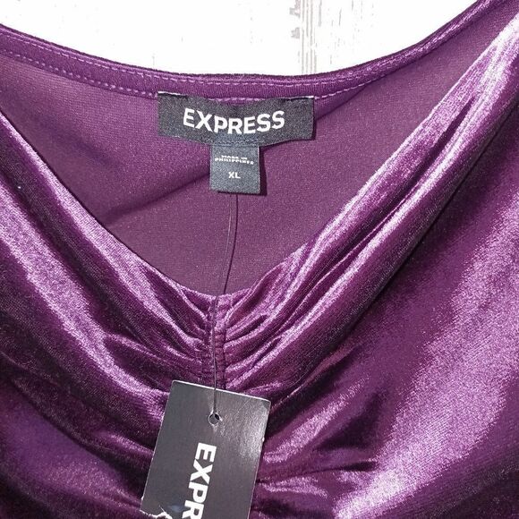Express Velvet top Ruched front puff sleeves in purple 💜 LOVE THIS VINTAGE LOOK - Picture 3 of 8
